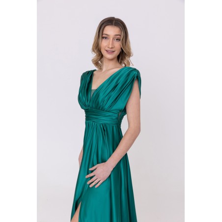 Robe de soirée évasée en satin vert Promarried