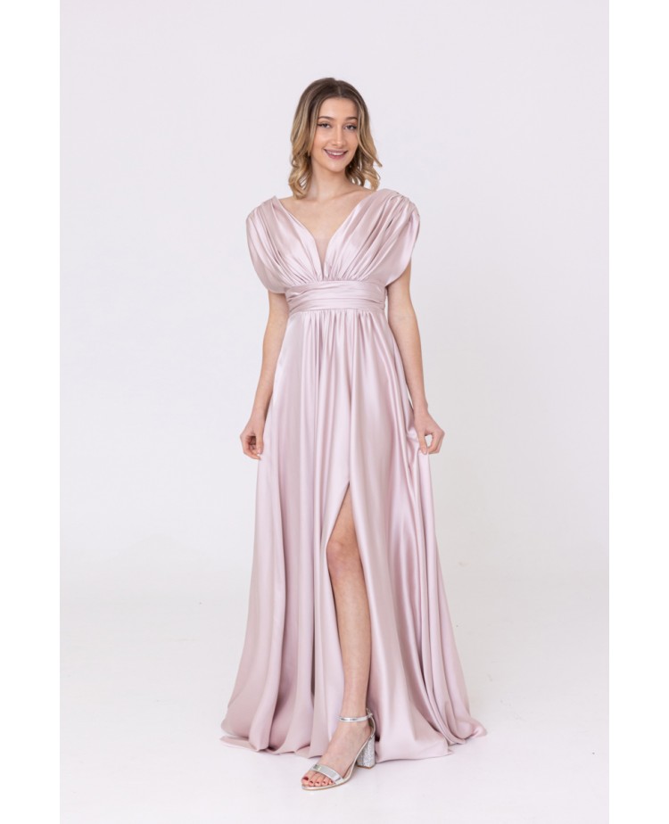 Robe de soirée évasée en satin champagne Promarried