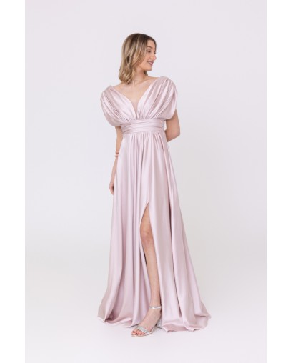 Robe de soirée évasée en satin champagne Promarried