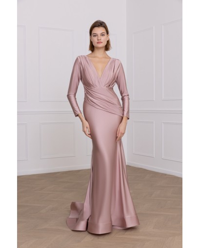Robe de soirée rose manches longues fourreau Promarried