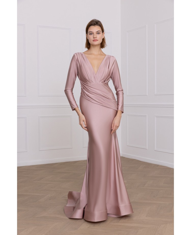 Robe de soirée rose manches longues fourreau Promarried