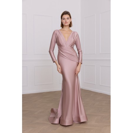 Robe de soirée rose manches longues fourreau Promarried