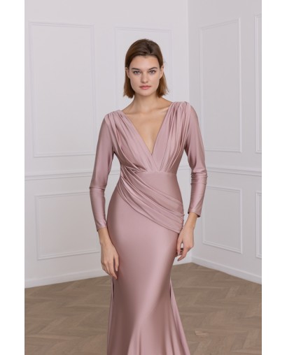 Robe de soirée rose manches longues fourreau Promarried