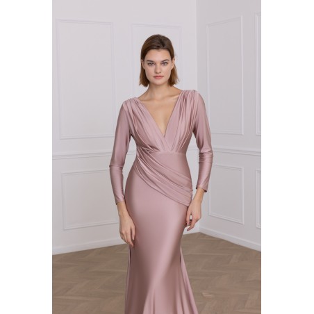Robe de soirée rose manches longues fourreau Promarried