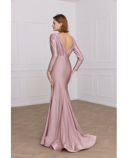 Robe de soirée rose manches longues fourreau Promarried