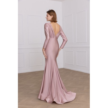 Robe de soirée rose manches longues fourreau Promarried