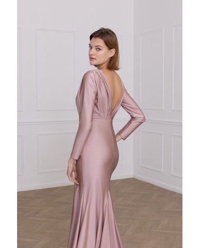 Robe de soirée rose manches longues fourreau Promarried