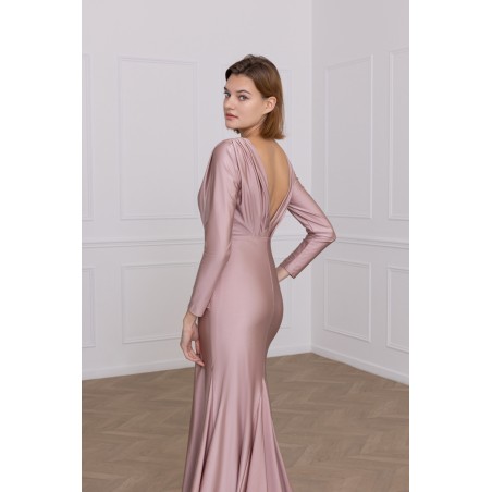 Robe de soirée rose manches longues fourreau Promarried