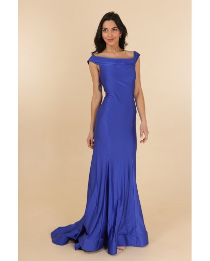 Robe de soirée bleu royale coupe trompette