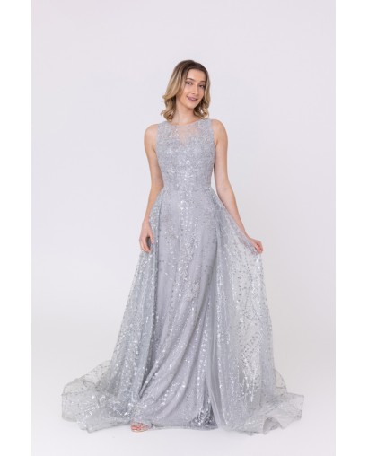 Robe de cocktail avec une sur- jupe bleu-gris Promarried
