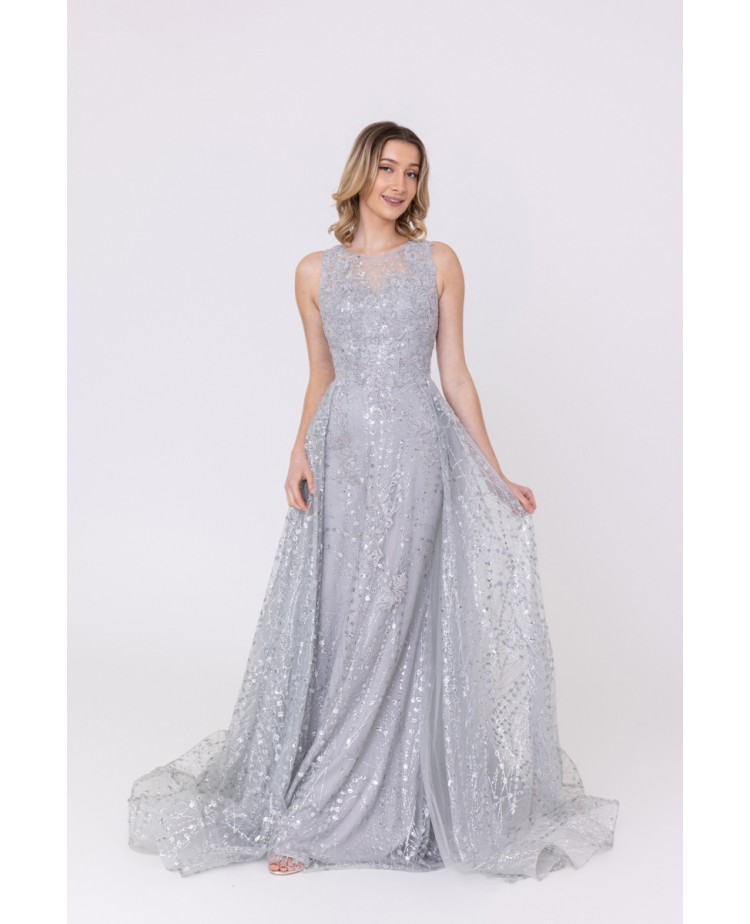 Robe de cocktail avec une sur- jupe bleu-gris Promarried