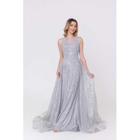 Robe de cocktail avec une sur- jupe bleu-gris Promarried