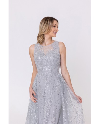 Robe de cocktail avec une sur- jupe bleu-gris Promarried