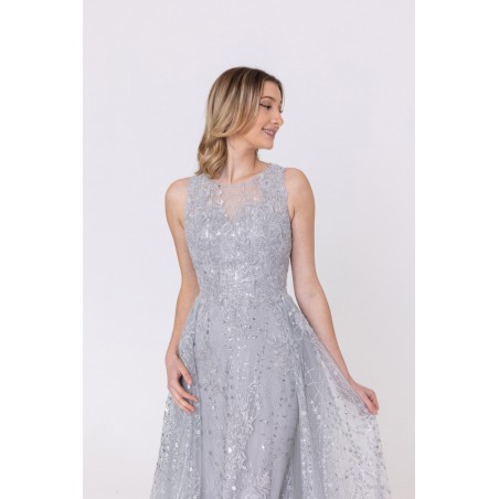 Robe de cocktail avec une sur- jupe bleu-gris Promarried