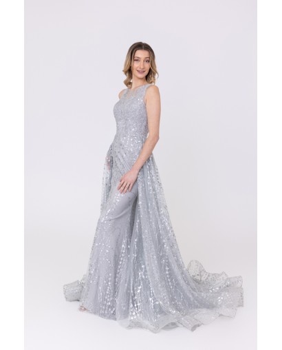 Robe de cocktail avec une sur- jupe bleu-gris Promarried