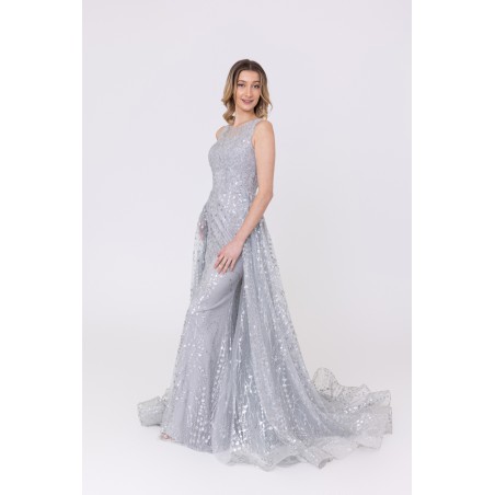 Robe de cocktail avec une sur- jupe bleu-gris Promarried