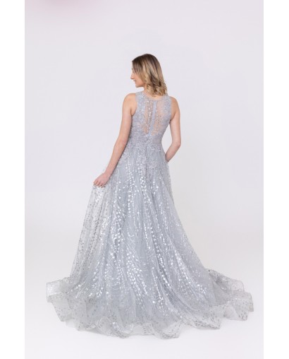 Robe de cocktail avec une sur- jupe bleu-gris Promarried