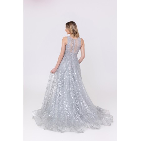 Robe de cocktail avec une sur- jupe bleu-gris Promarried