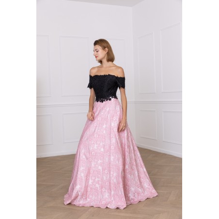 Robe de soirée coupe princesse noir et rose