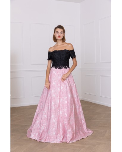 Robe de soirée coupe princesse noir et rose