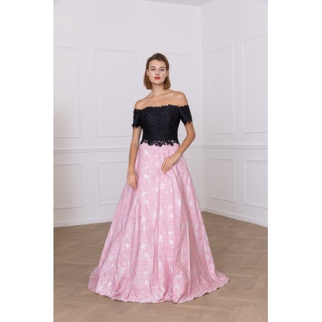 Robe de soirée coupe princesse noir et rose
