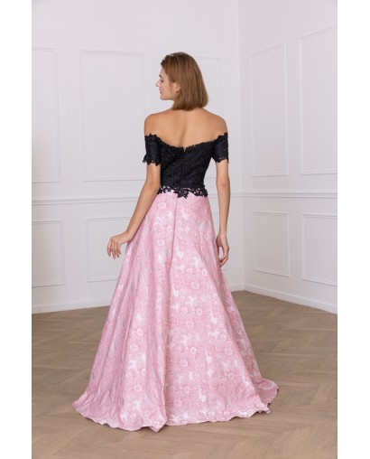Robe de soirée coupe princesse noir et rose