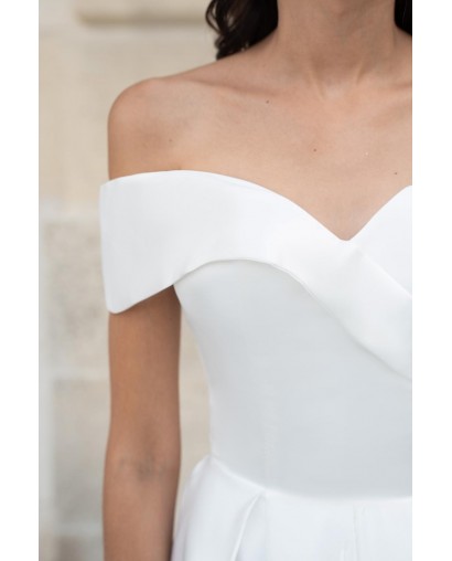 Robe de mariée évasée hors l'épaule en satin Promarried