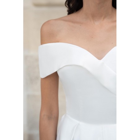 Robe de mariée évasée hors l'épaule en satin Promarried