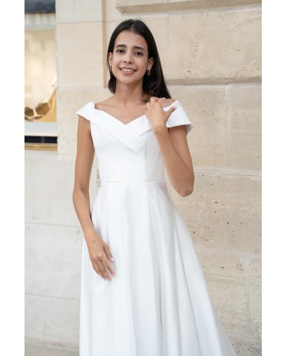 Robe de mariée évasée hors l'épaule en satin Promarried