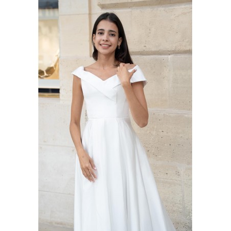 Robe de mariée évasée hors l'épaule en satin Promarried
