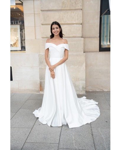 Robe de mariée évasée hors l'épaule en satin Promarried