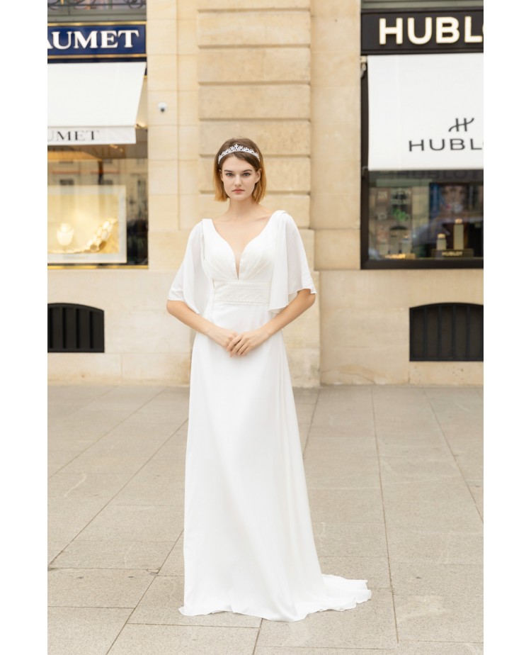 Robe de mariée en mousseline avec manches amovible Promarried