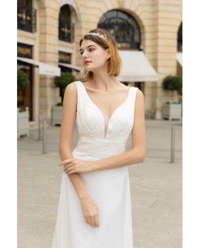 Robe de mariée en mousseline avec manches amovible Promarried
